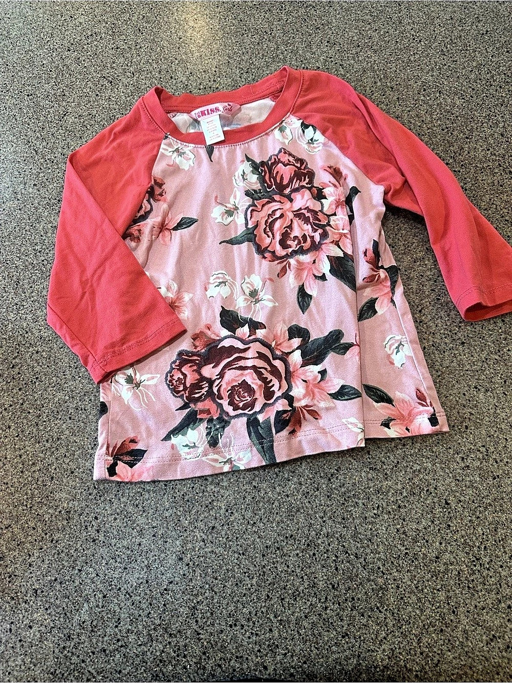 1st Kiss Floral Long Sleeve Top in Pink & Red Size 7/8